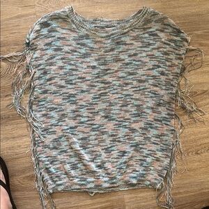 Multicolor Knit Sweater with Fringe Detail